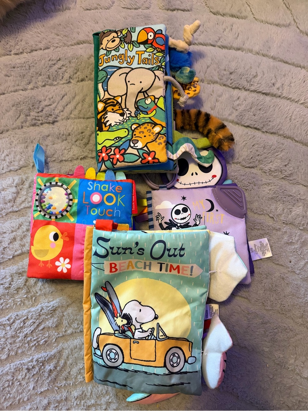 Set of 4 Soft Cloth Books - Disney, Peanuts, Jungly Tails